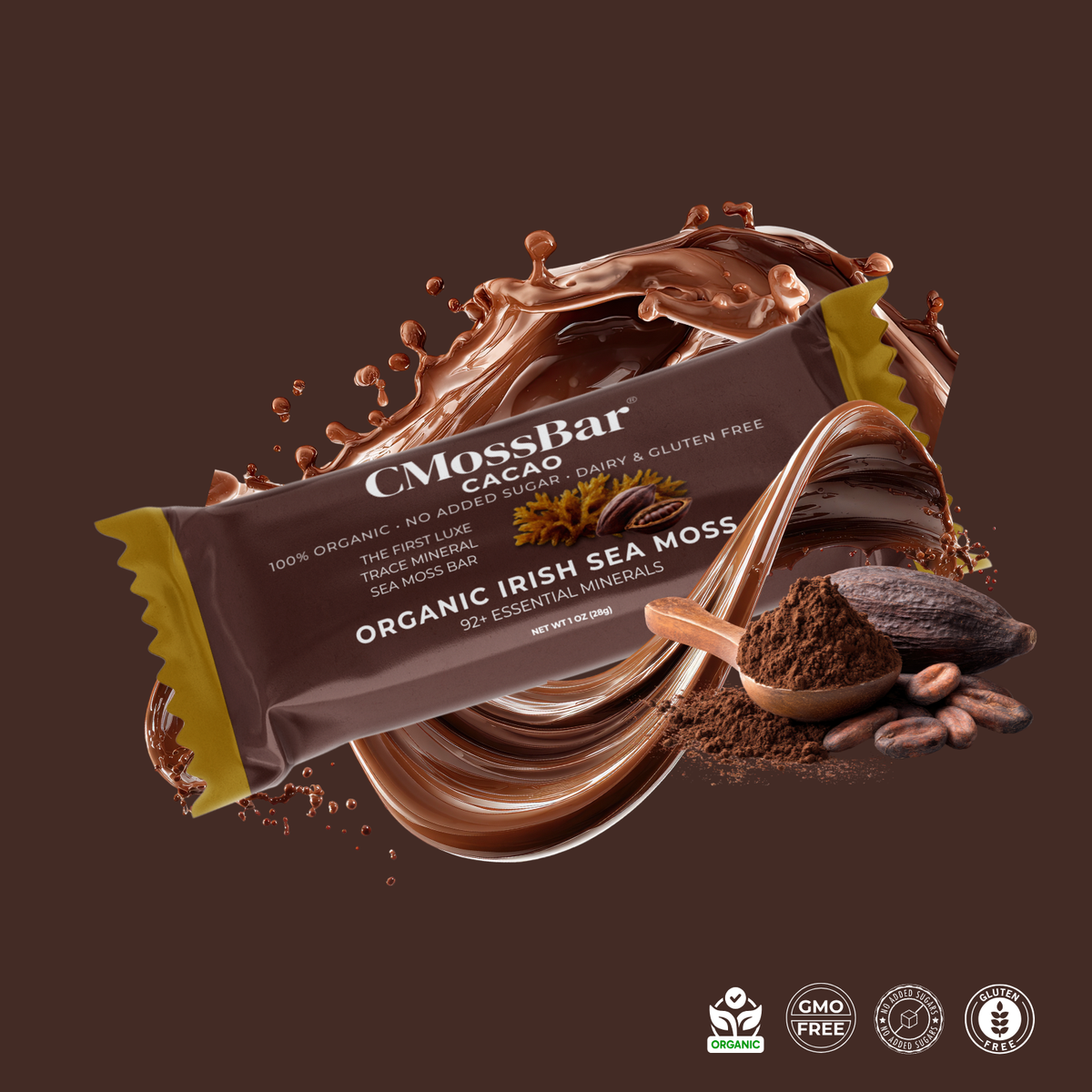 Cacao CMOSS Irish sea moss bar with raw organic cacao โ dark chocolate flavored mineral bar, 34g