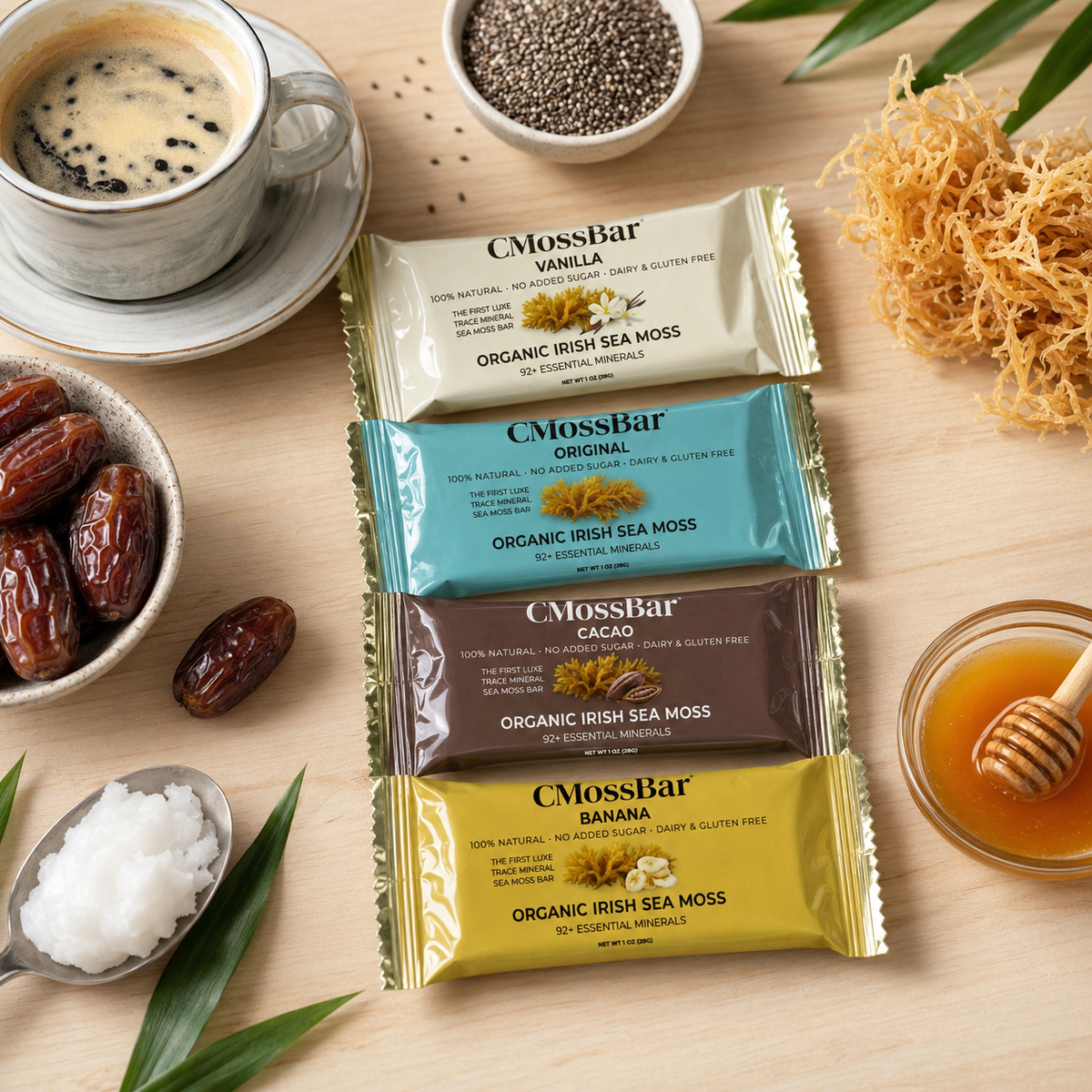 Sea Moss Bar Variety Pack — 4 Bars, One of Each Flavor | Organic Sea Moss Energy Bars