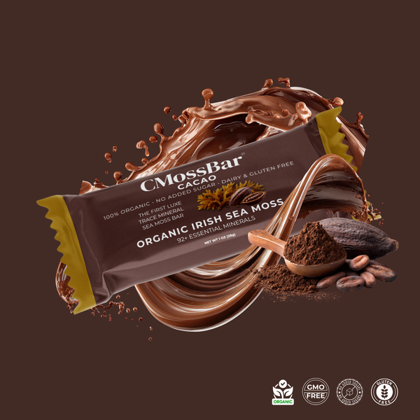 Cacao CMOSS Irish sea moss bar with raw organic cacao — dark chocolate flavored mineral bar, 34g