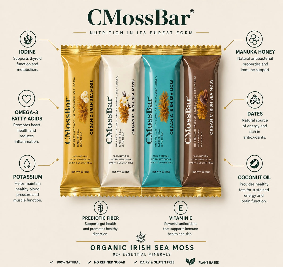 Organic Sea Moss snack bar — Energy & Mineral Snack Bar | 4 Flavors, Gluten-Free, No Refined Sugar