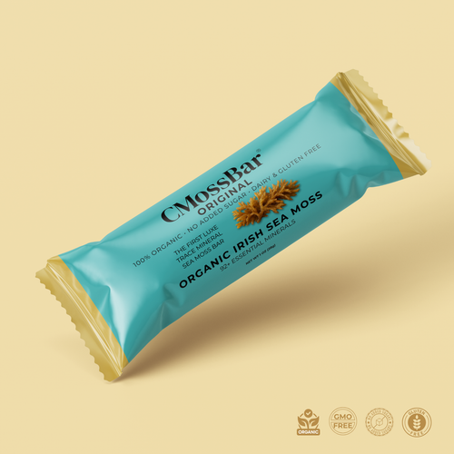 CMOSS Irish Sea Moss Bar Variety Pack — four organic sea moss bars, one each of Original, Cacao, Madagascar Vanilla and Banana